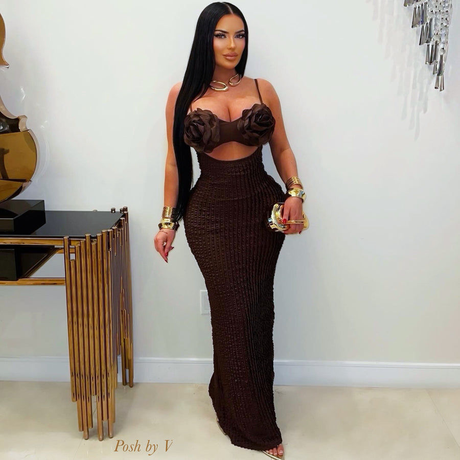 Pia rose maxi dress (Brown)