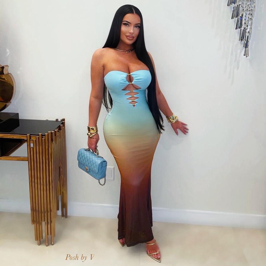 Ciara ombré maxi dress (Blue multi)