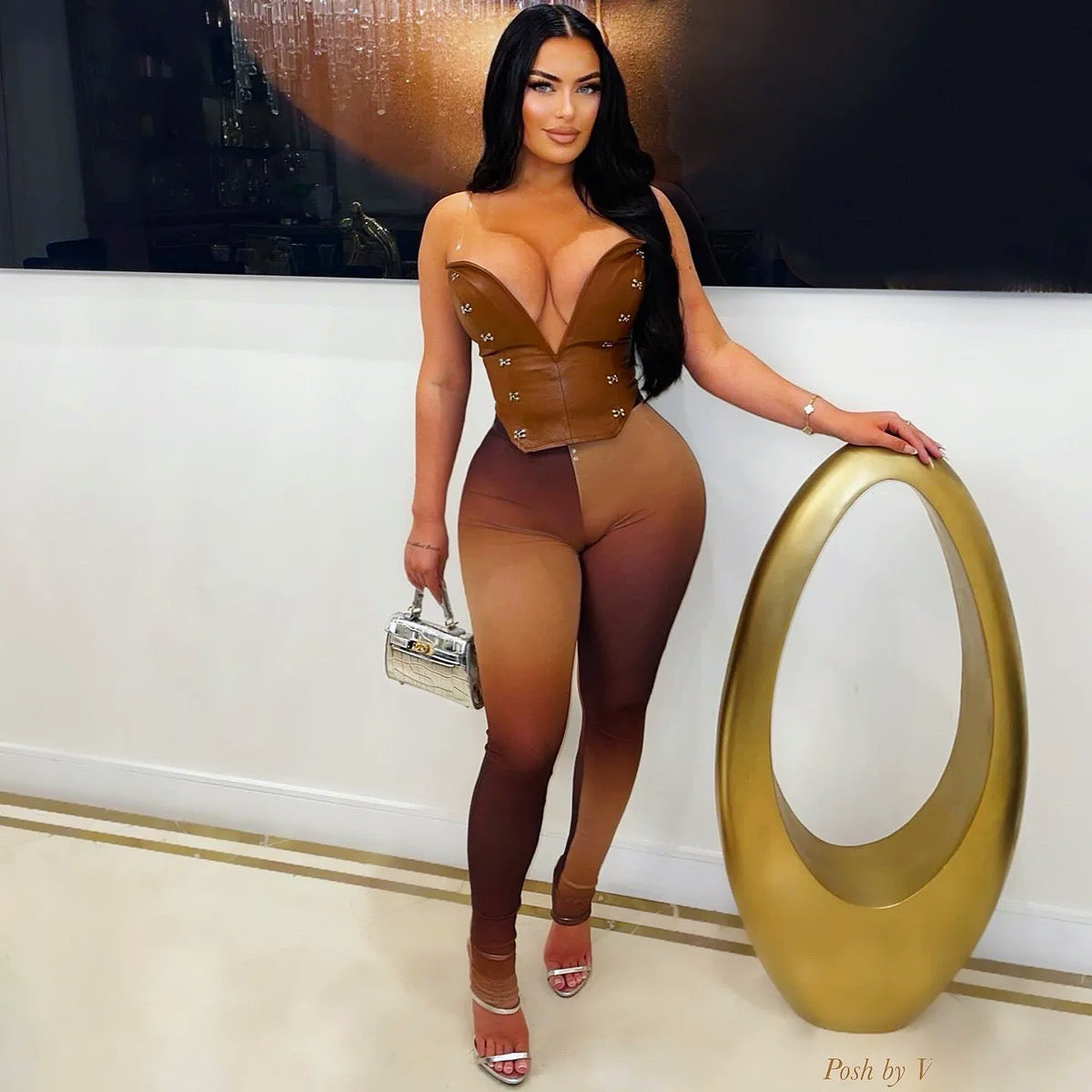 Tova corset leggings set (Brown ombré)