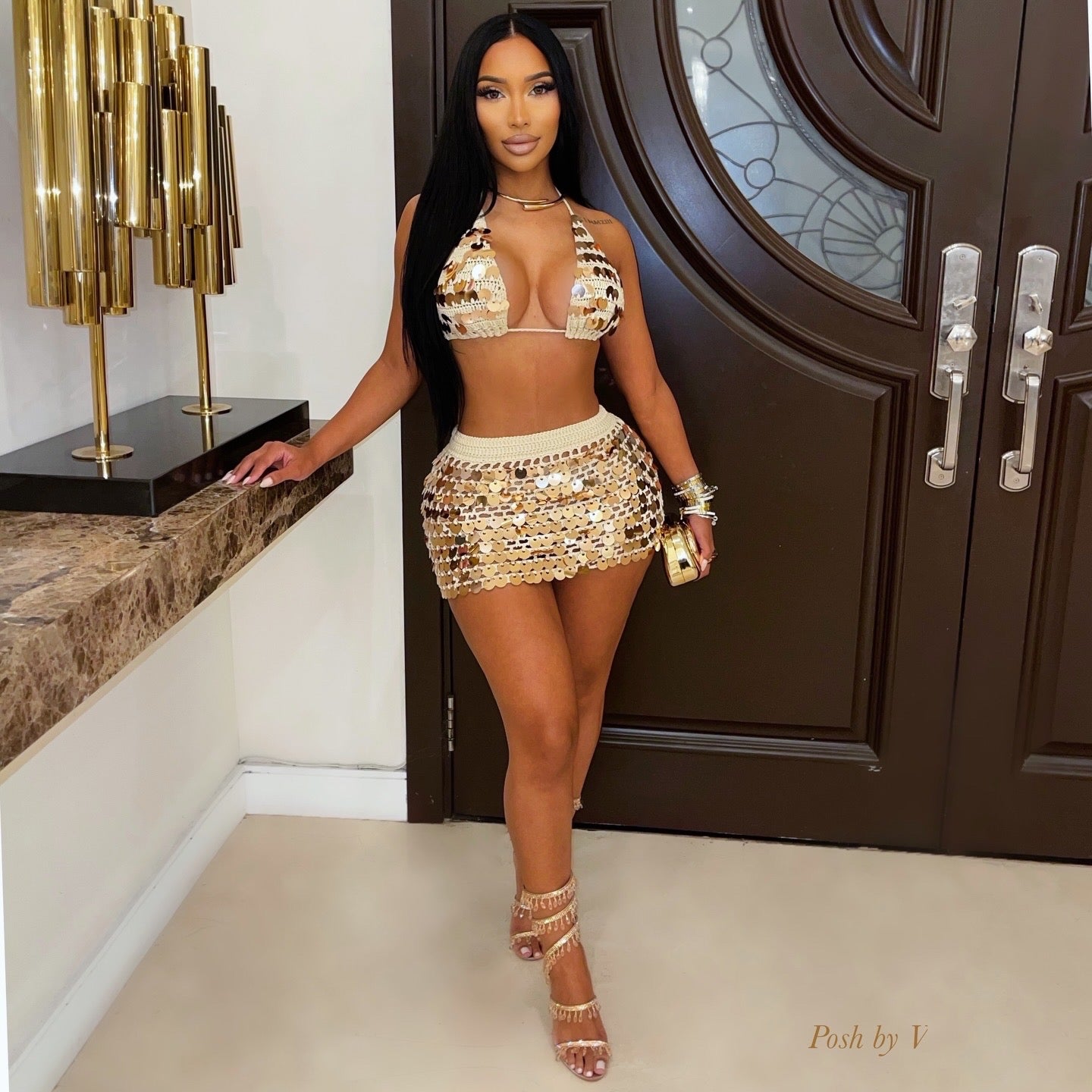 Tetina 2pcs mini skirt set (Beige/gold)