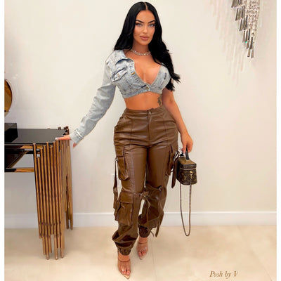 Simmi leather cargo pants (Brown)