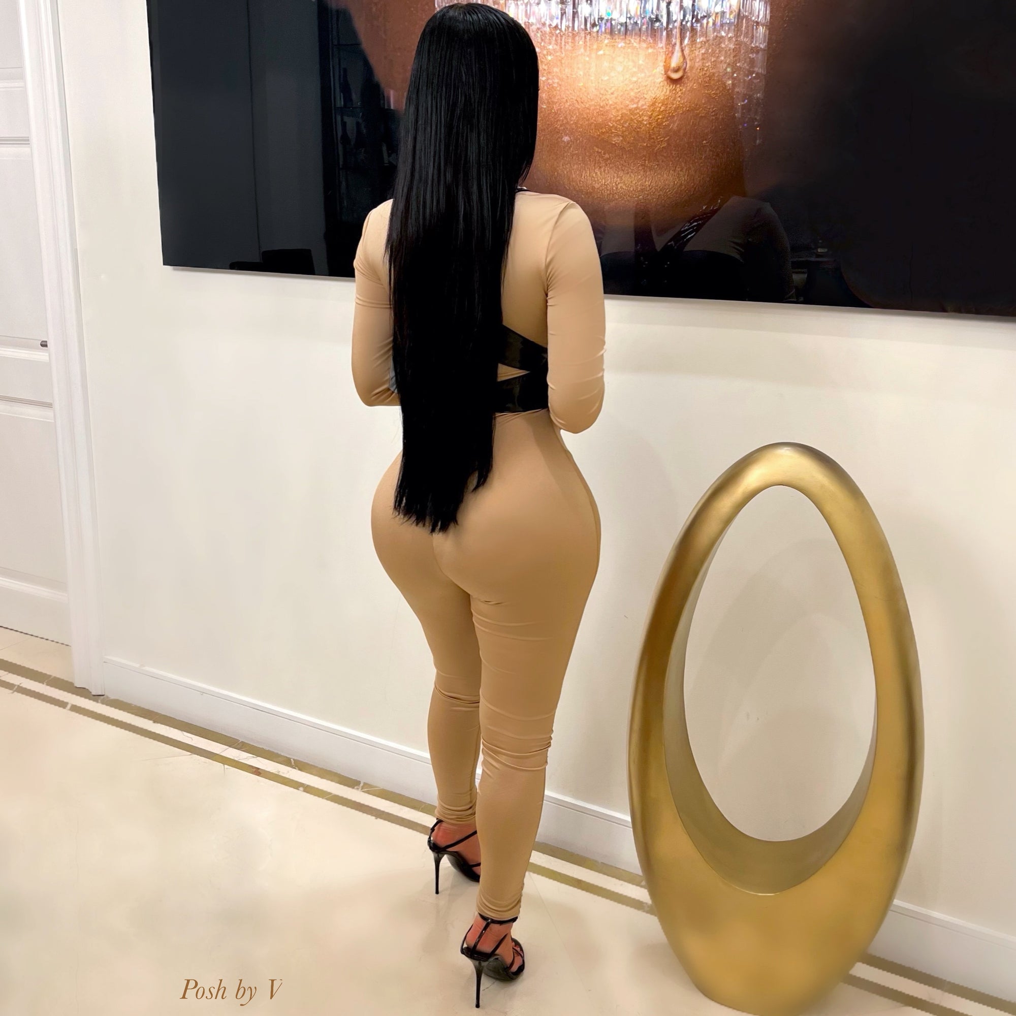 Yonce caged jumpsuit w/harness (Grey/nude/black)