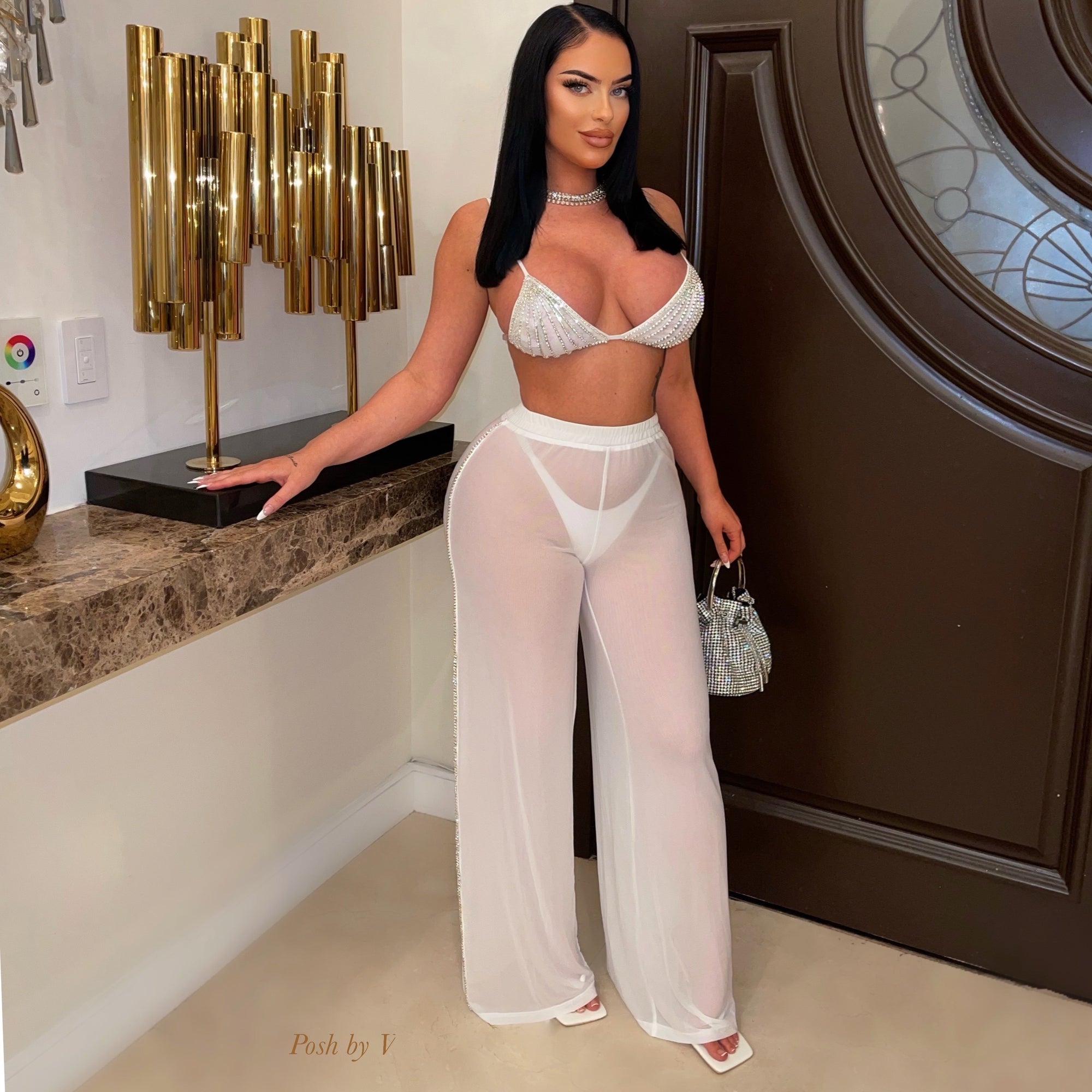 Miele crystal top leggings set (White)