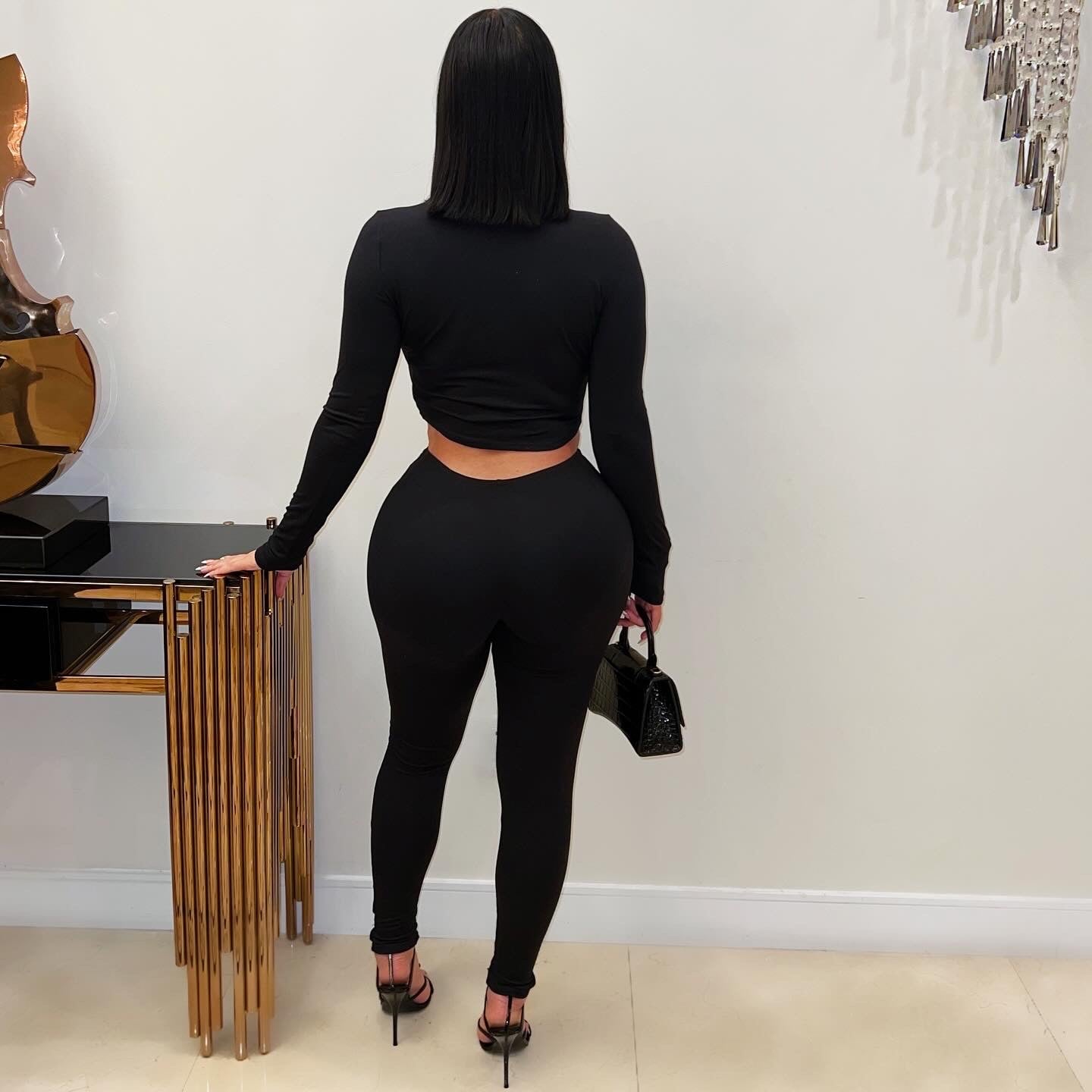 Vine ruched leggings set (Black)