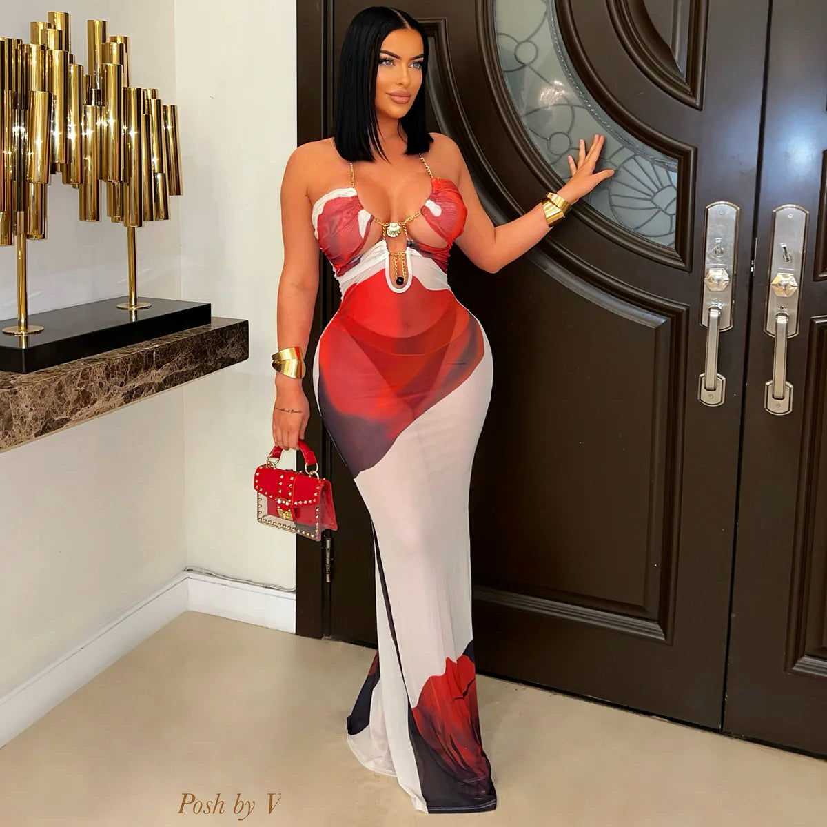 Flower bomb maxi dress (Red/ivory)