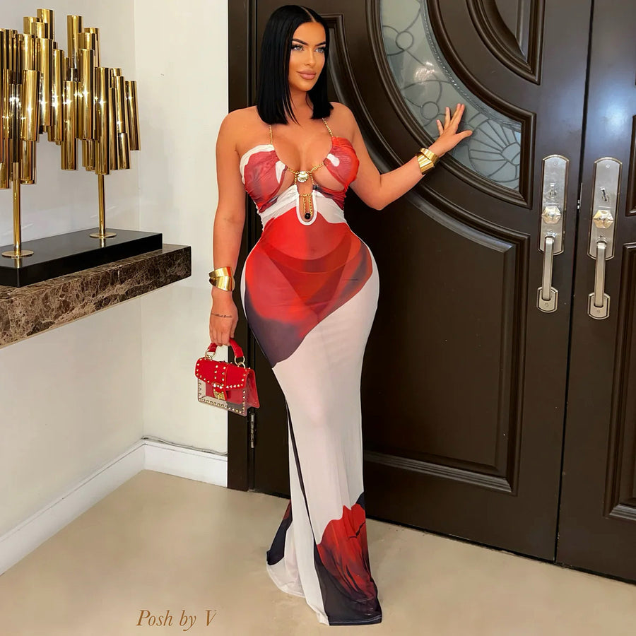 Flower bomb maxi dress (Red/ivory)