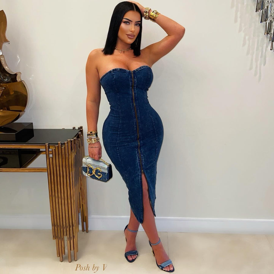 Sajae denim midi dress (Blue)