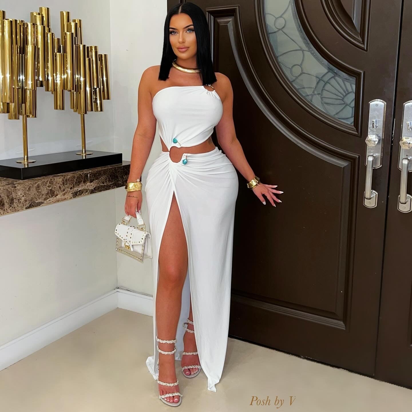 Elora maxi dress (White/aqua)