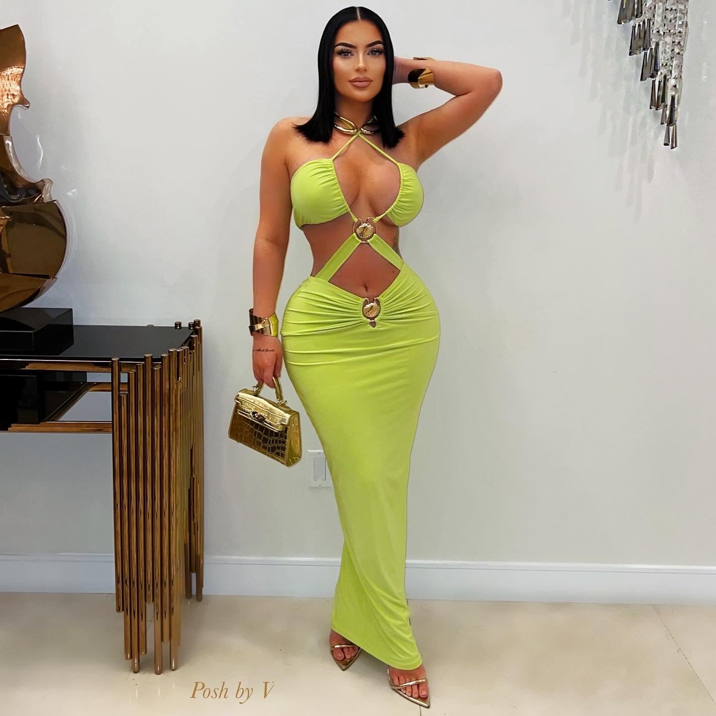 Casani midi dress (Lime/gold)