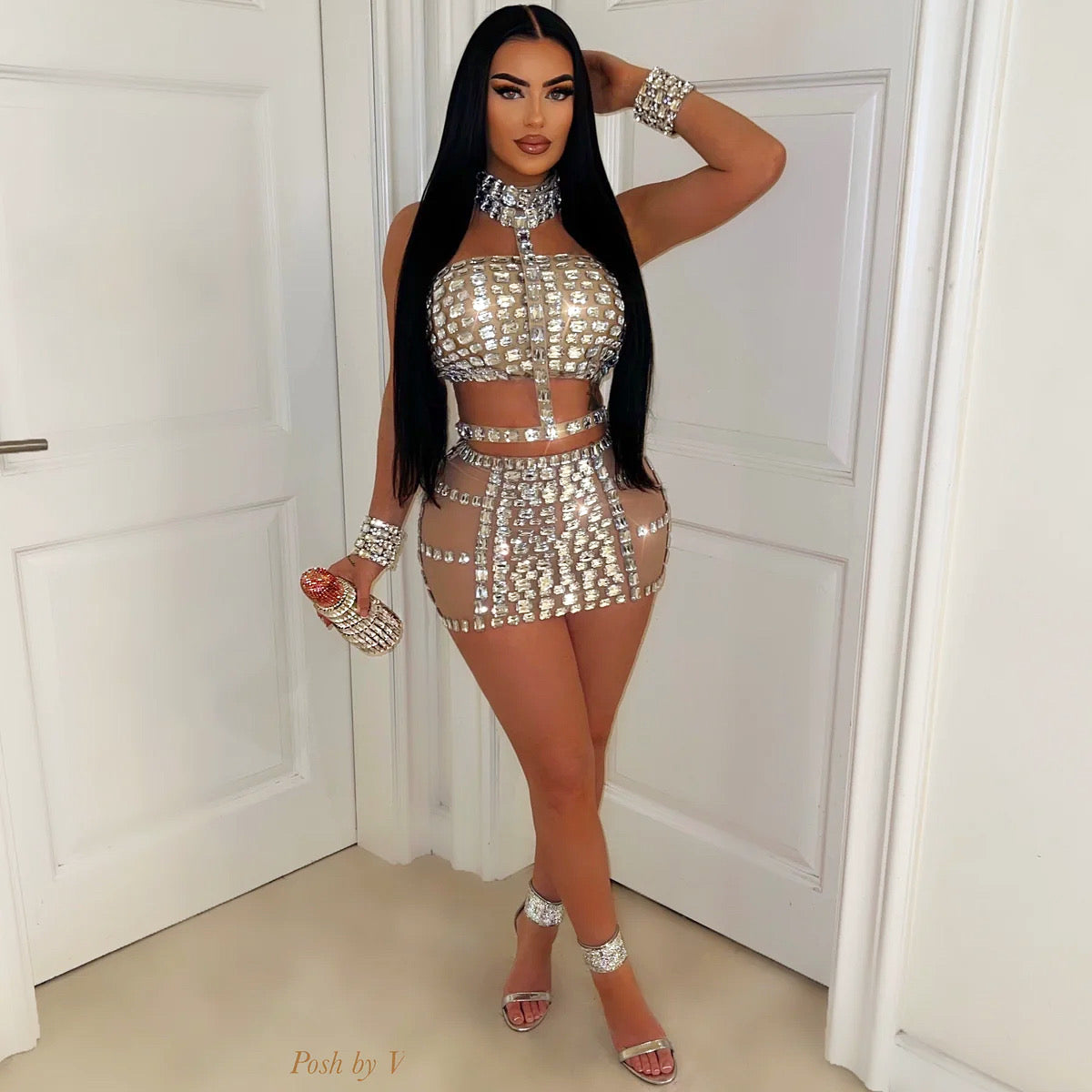 Haute crystal skirt set (Silver)