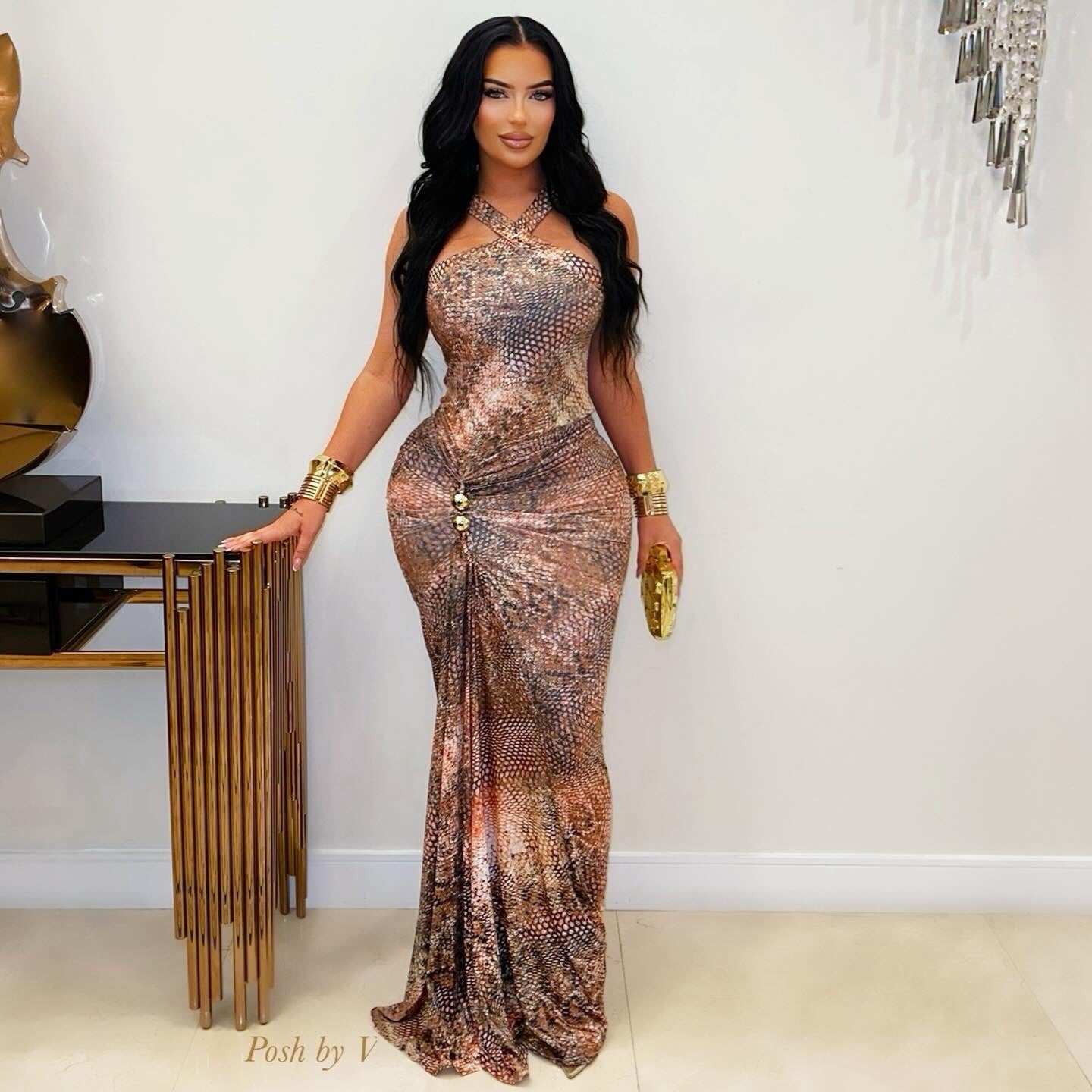 Adela snake maxi dress (Brown multi)