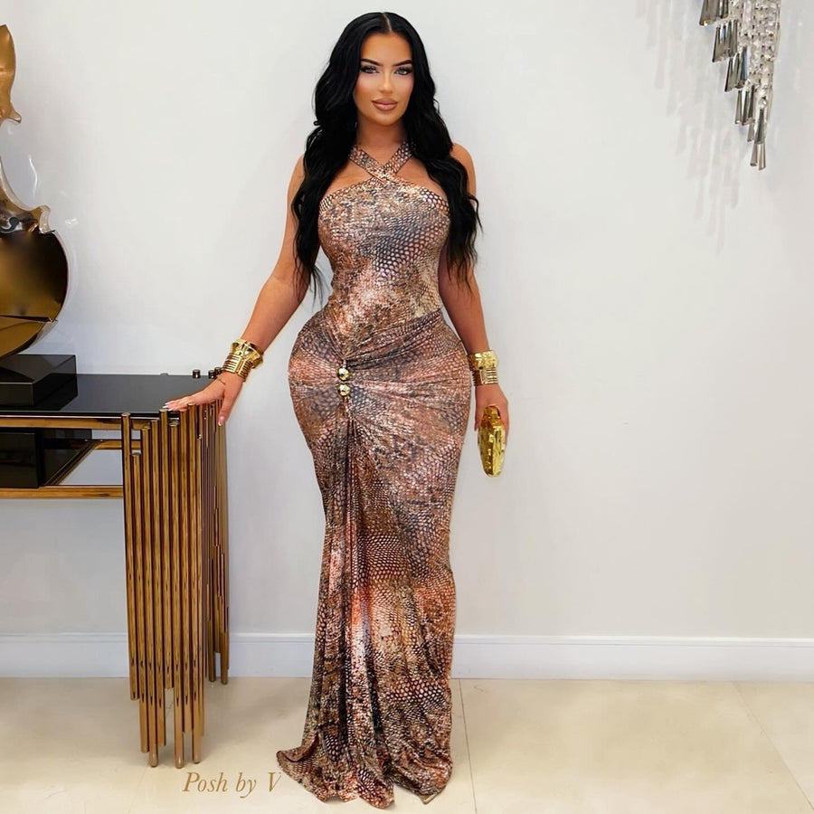 Adela snake maxi dress (Brown multi)