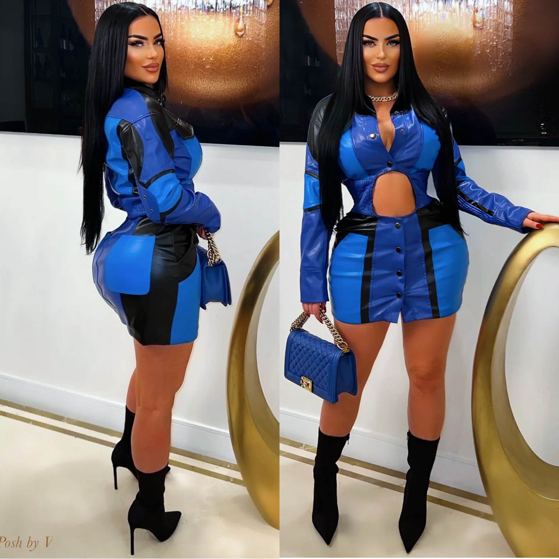 Matte sport leather dress (Blue/black)