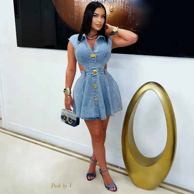 Tanique denim dress (Blue/gold)