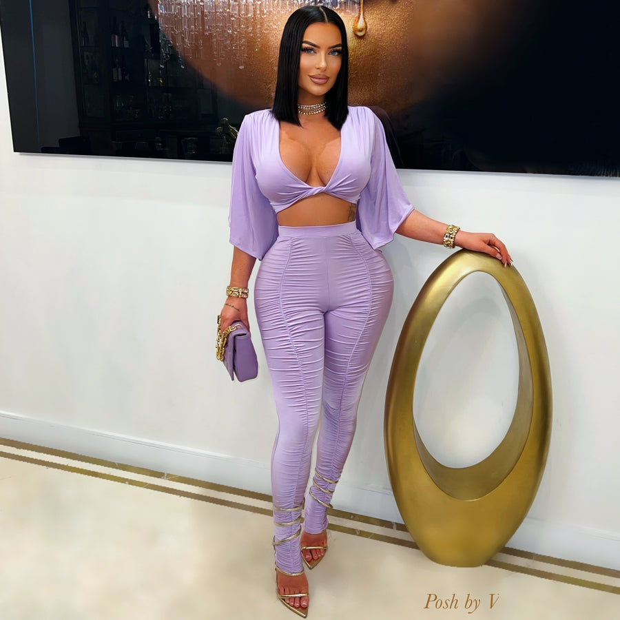 Mari ruched leggings set (Lilac)