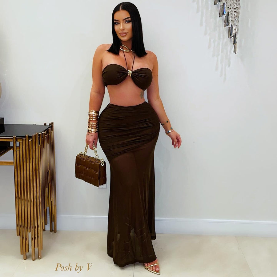 Talania skirt set (Brown/gold)