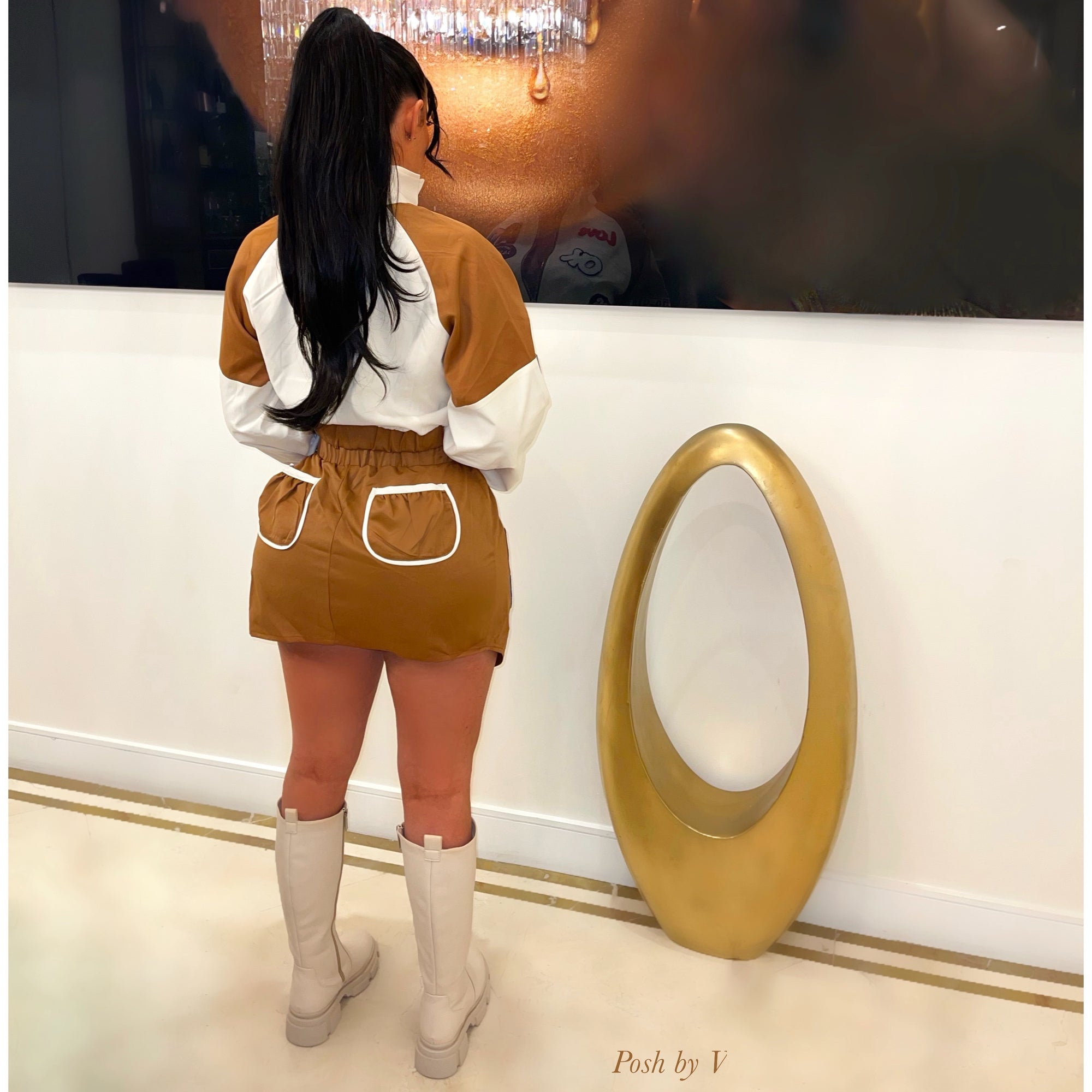 Slade jacket skirt set (Brown/nude)