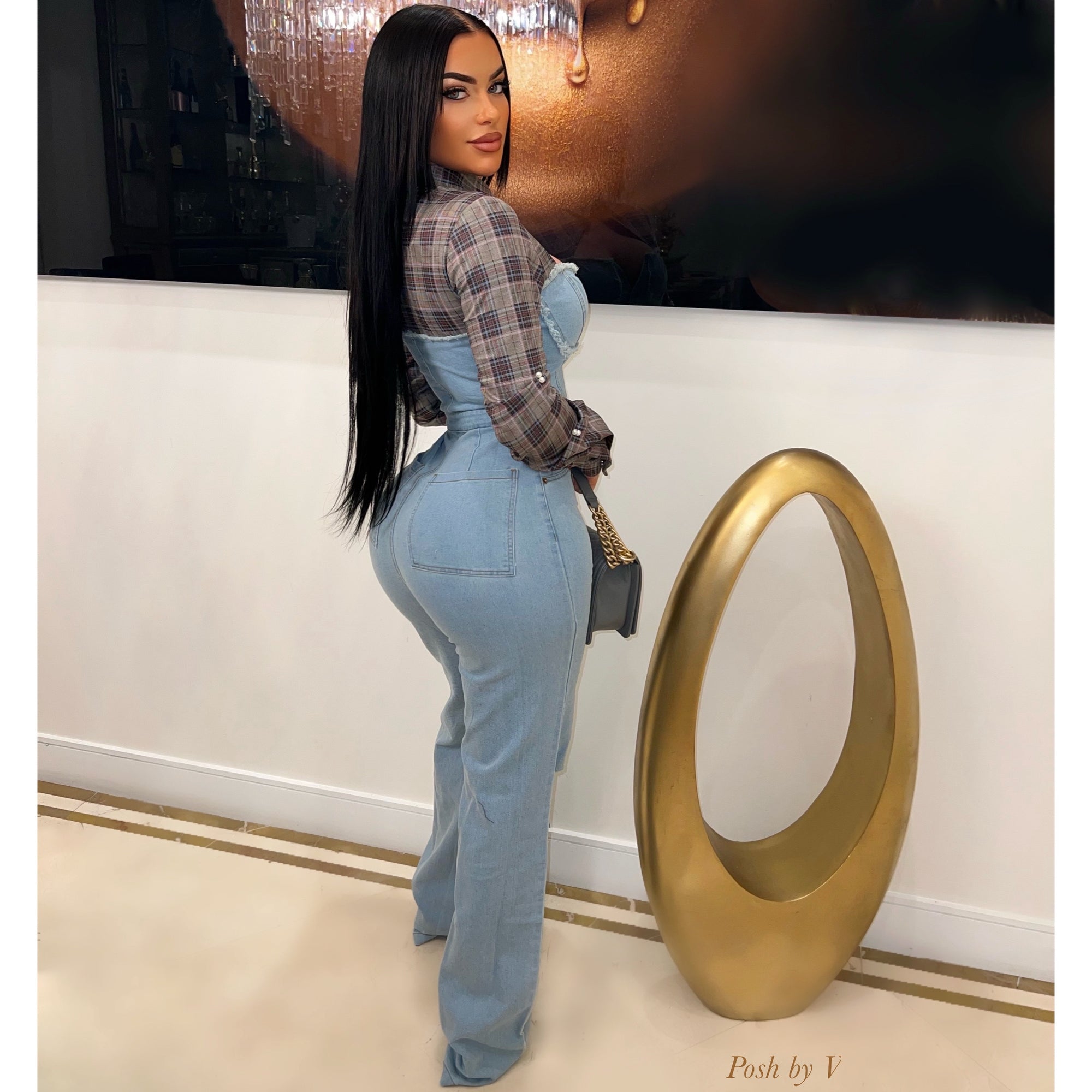 Paola shirt/jumpsuit (Denim/grey plaid)