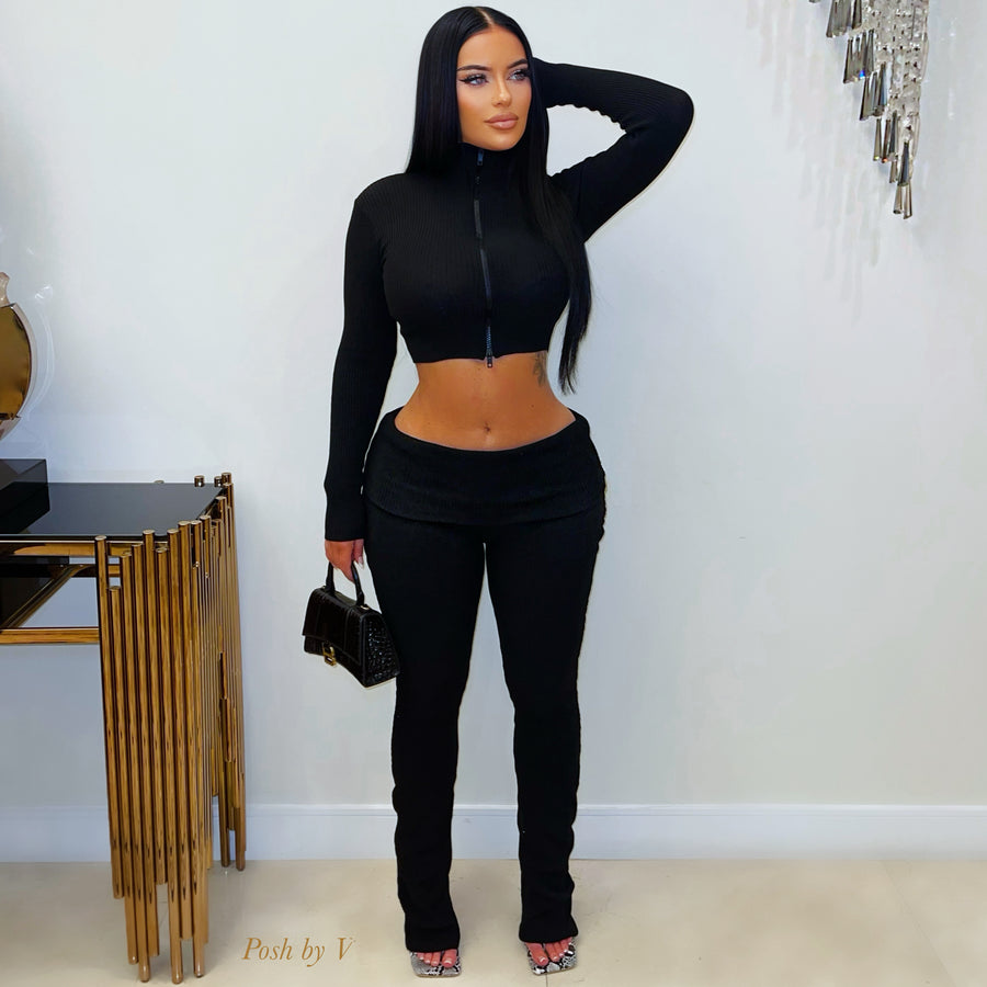 Nelle rib pants set (Black)