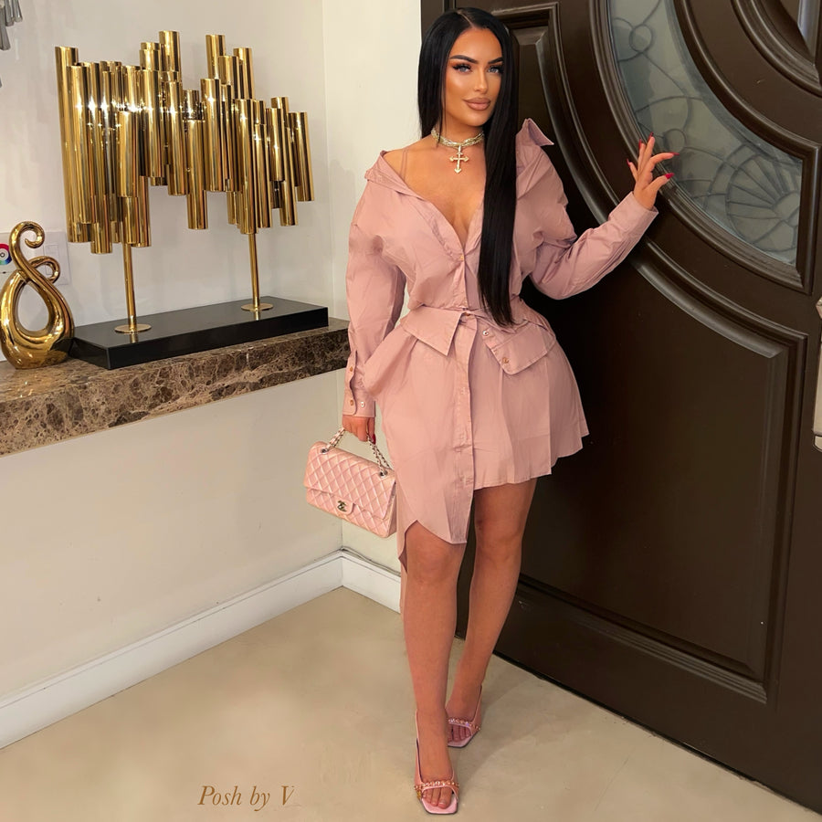 Riviera off the shoulder shirt dress (Mauve)