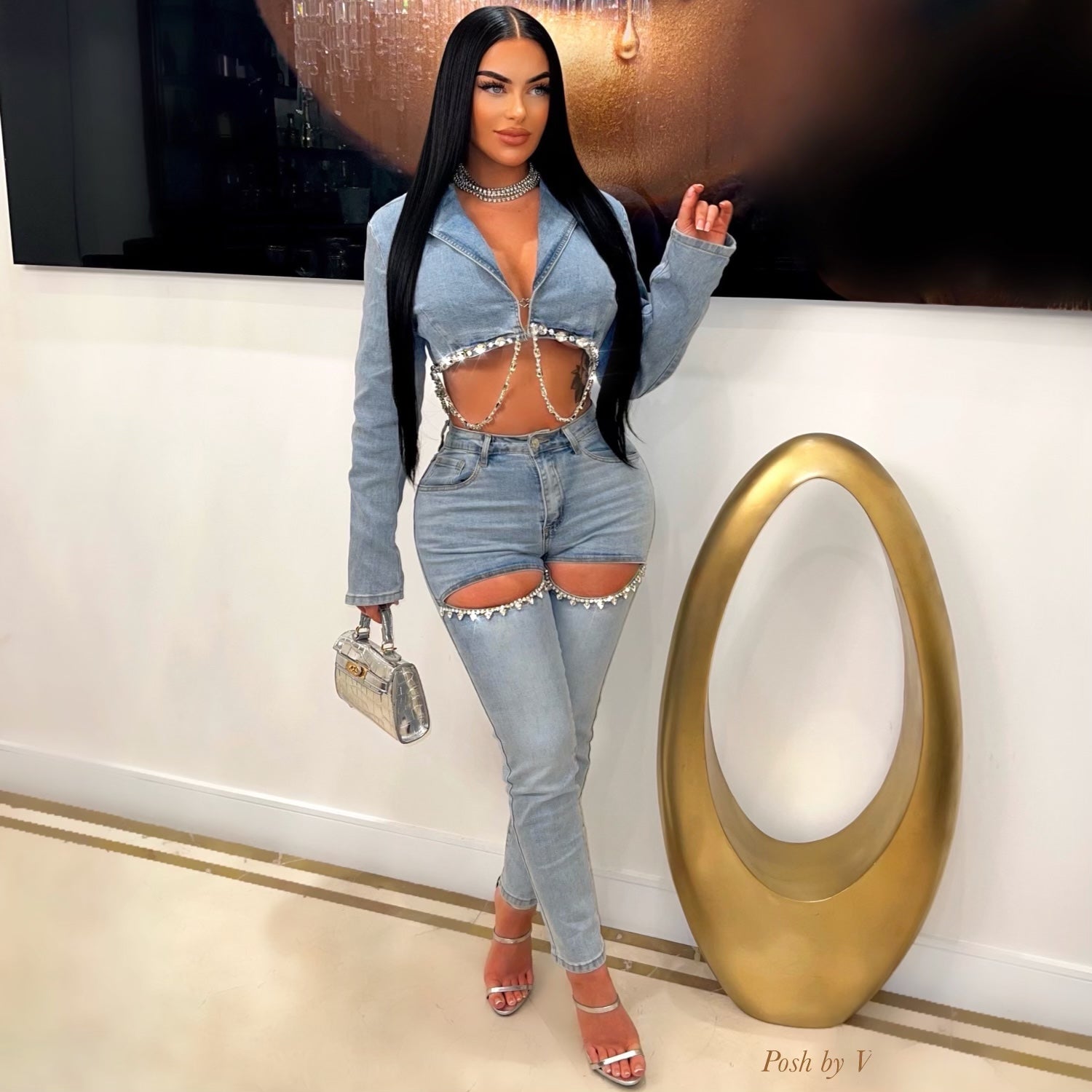 Rue crystal cut jeans (Blue)