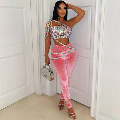 Jalei crystal pants set (Pink/silver)