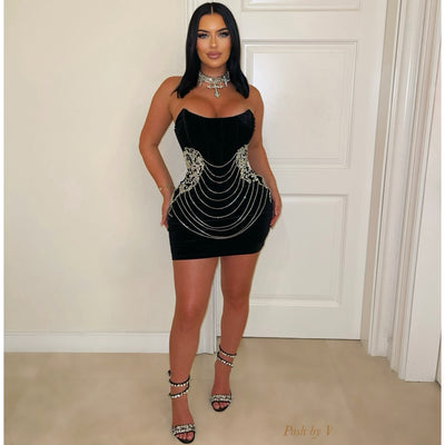 Paella crystal dress (Black/silver)