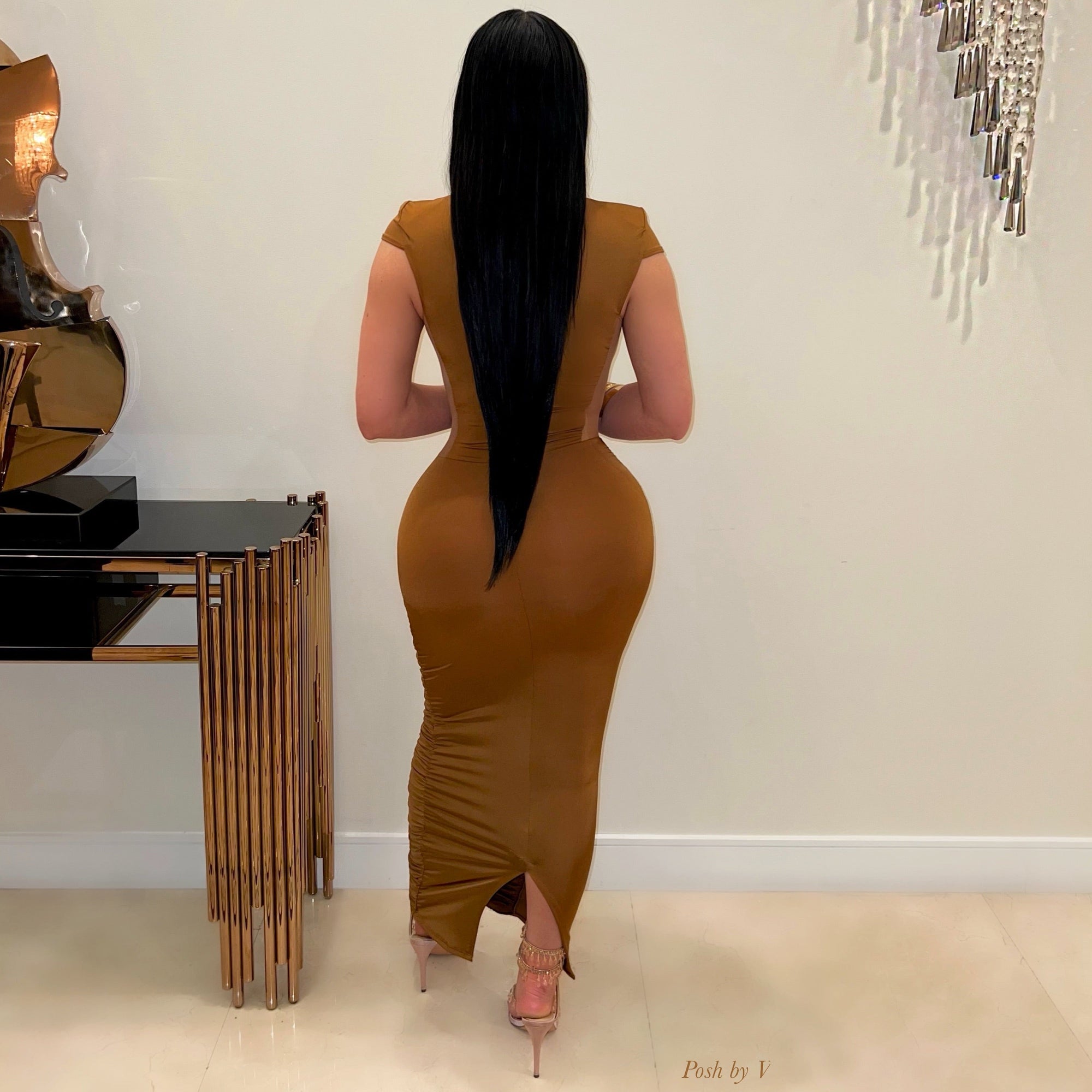 Latte ruched dress (Nude/brown)