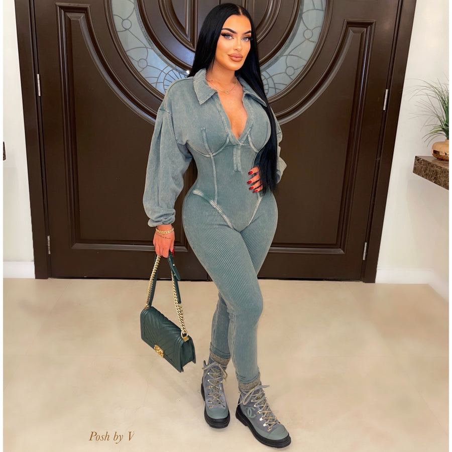 Loni rib shirt/jumpsuit (Olive)