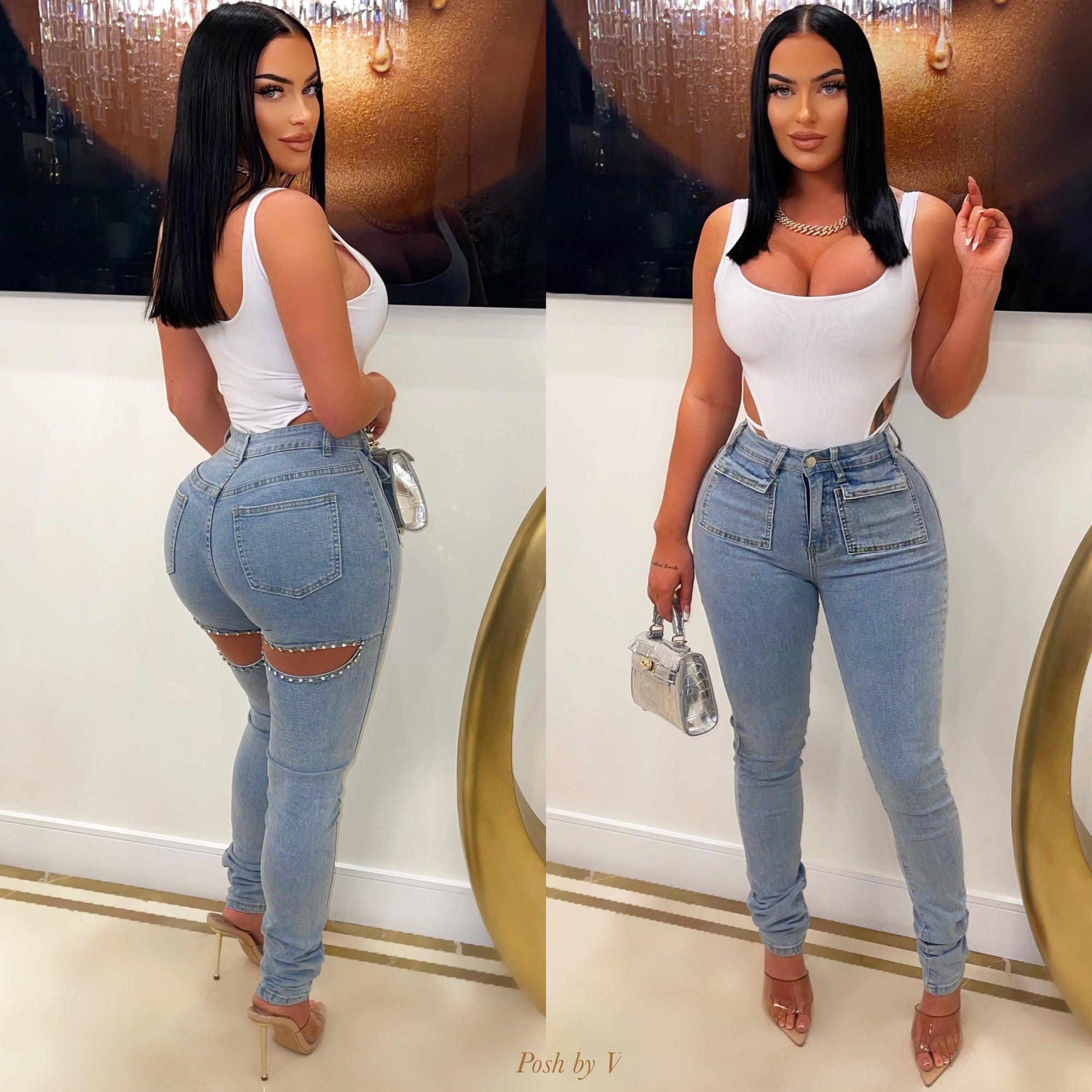 Lavia slit jeans (Light wash)