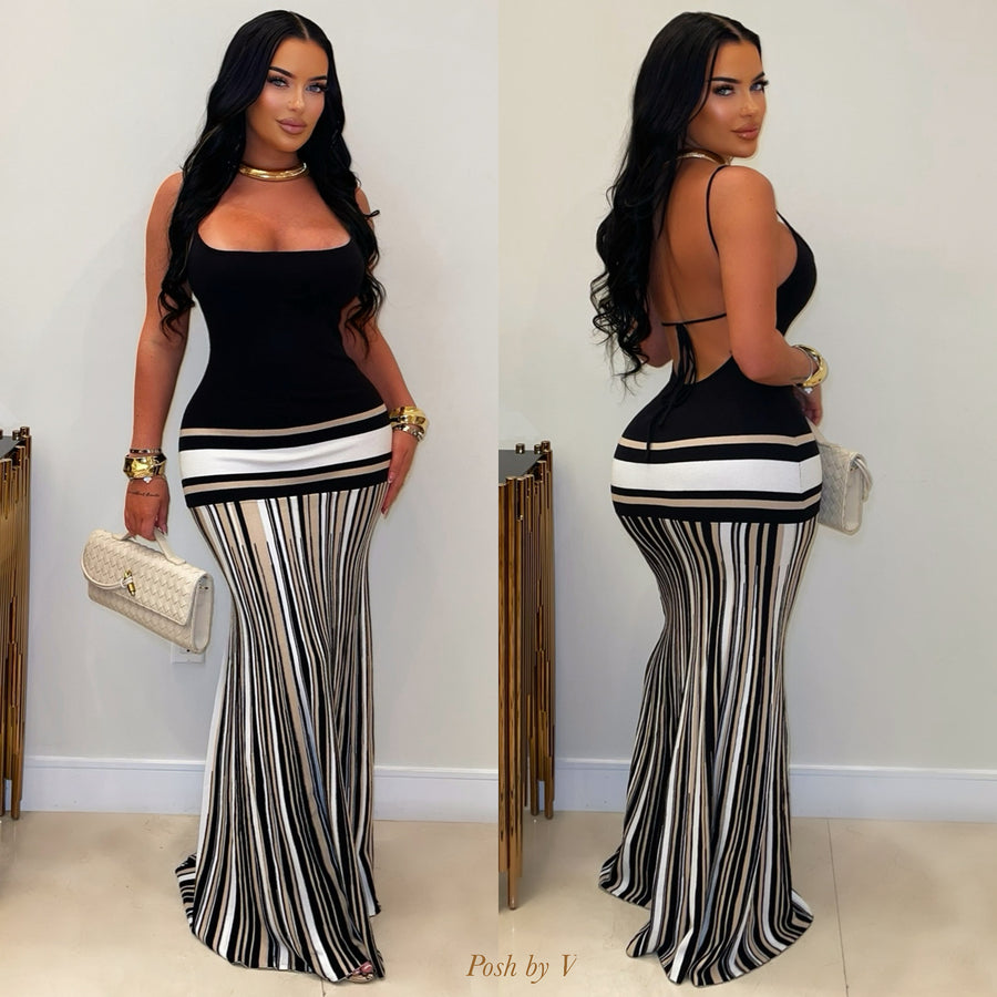 Aruba knit maxi dress (Black/White/nude)