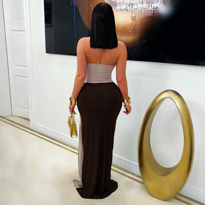 Hana twist maxi dress (Brown/nude)