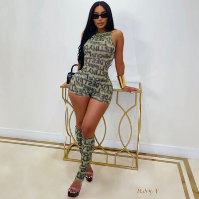Lume romper/ stocking set (Lime/black)