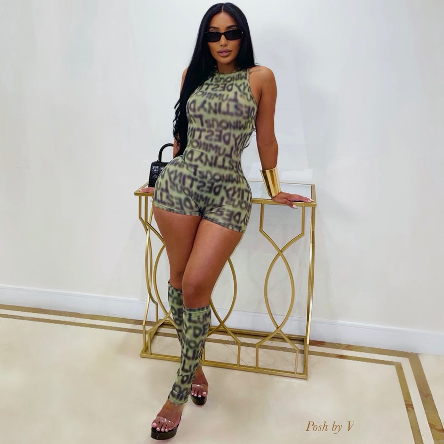 Lume romper/ stocking set (Lime/black)