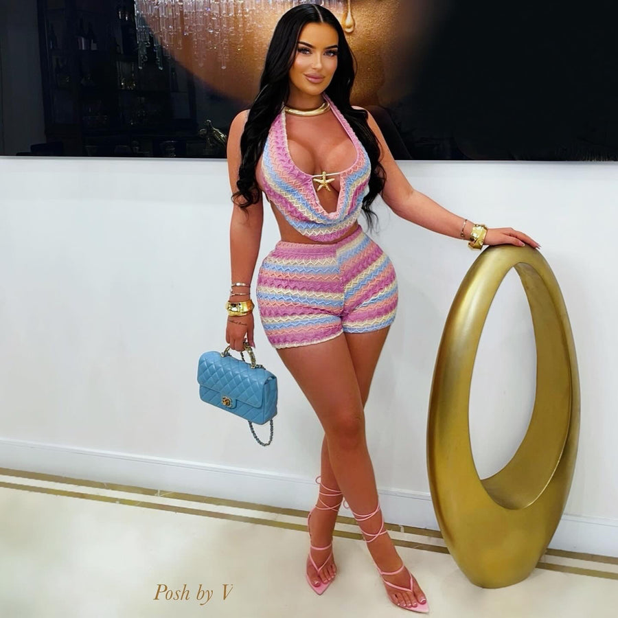 Tami knit shorts set (Pink stripe)