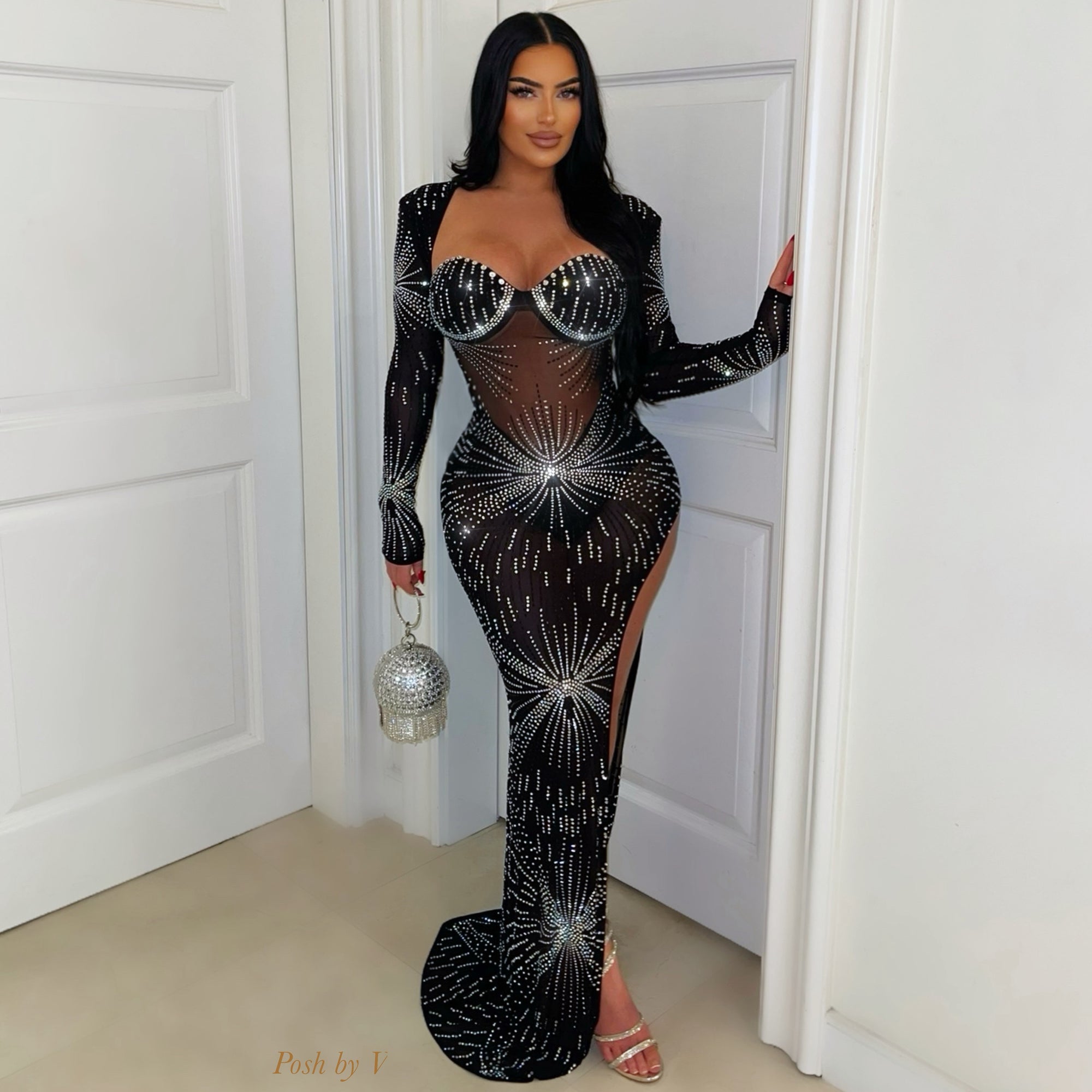 Purple Revealing Party Dresses 2025 Glamorous Rhinestone Birthday Party Stage Dress Women's Deep V Sexy Sequins Purple Revealing Party Dresses 2025 Glamorous Rhinestone Birthday Party Stage Dress Women's Deep V Sexy Sequins