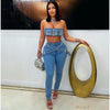 Rodeo crystal denim pants set (Blue)