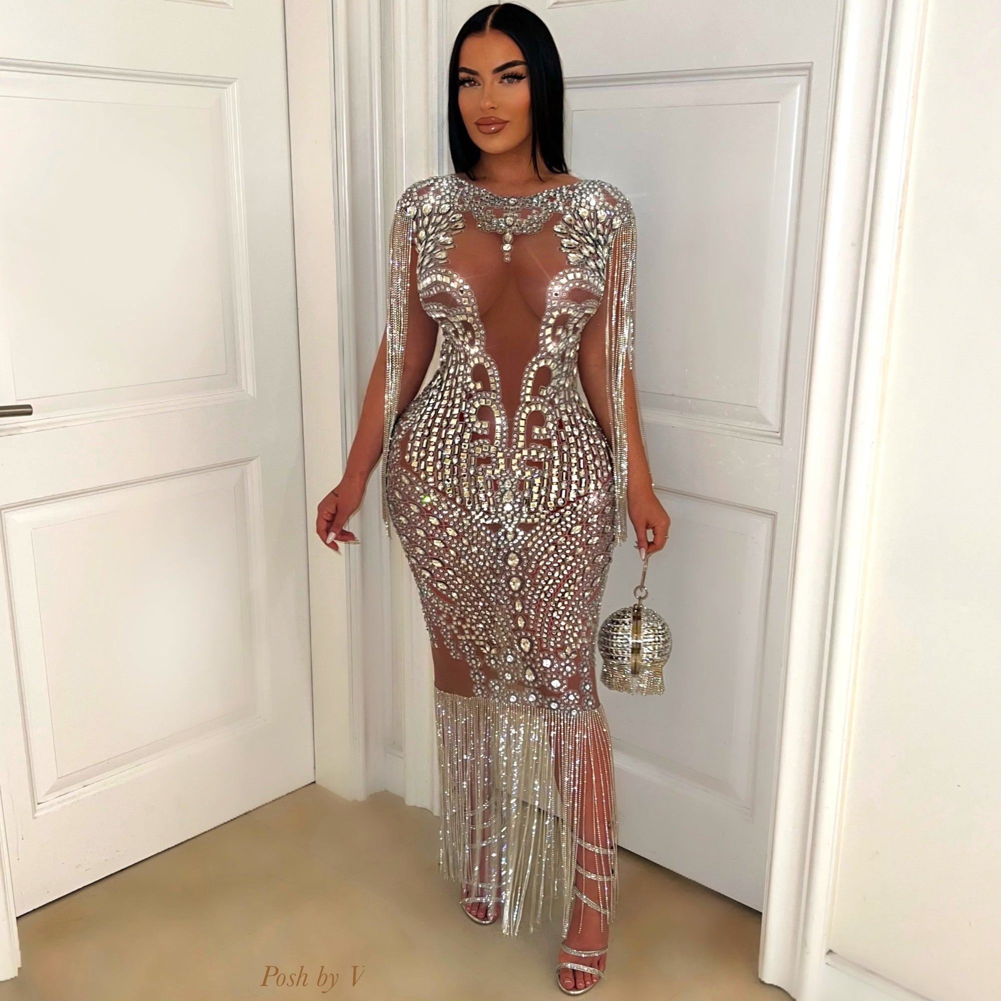 Melania crystal glam dress (Brown/silver)