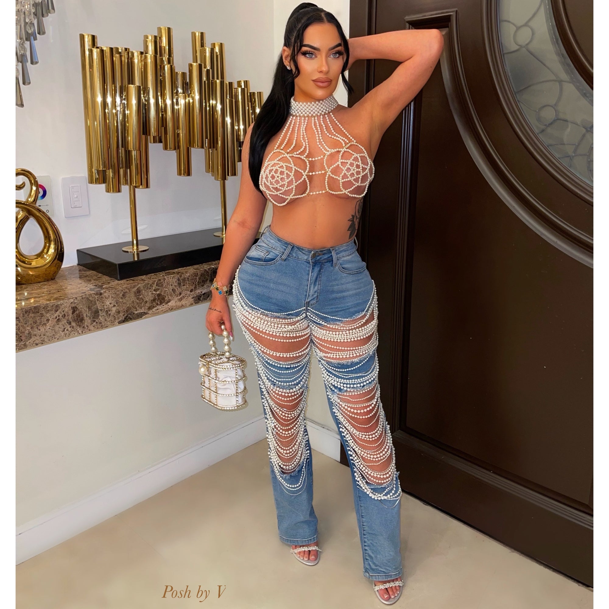 Gigi pearl jeans (Blue/white)