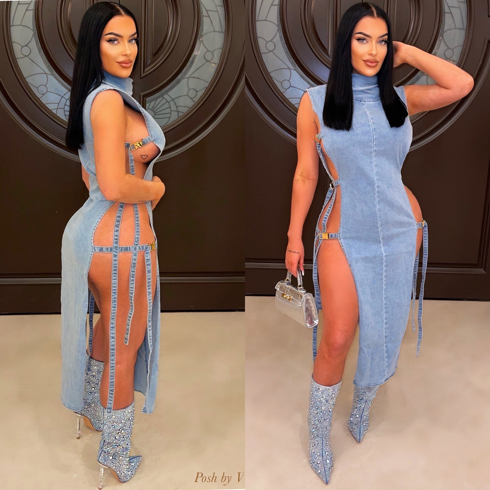 Paris crystal denim boots