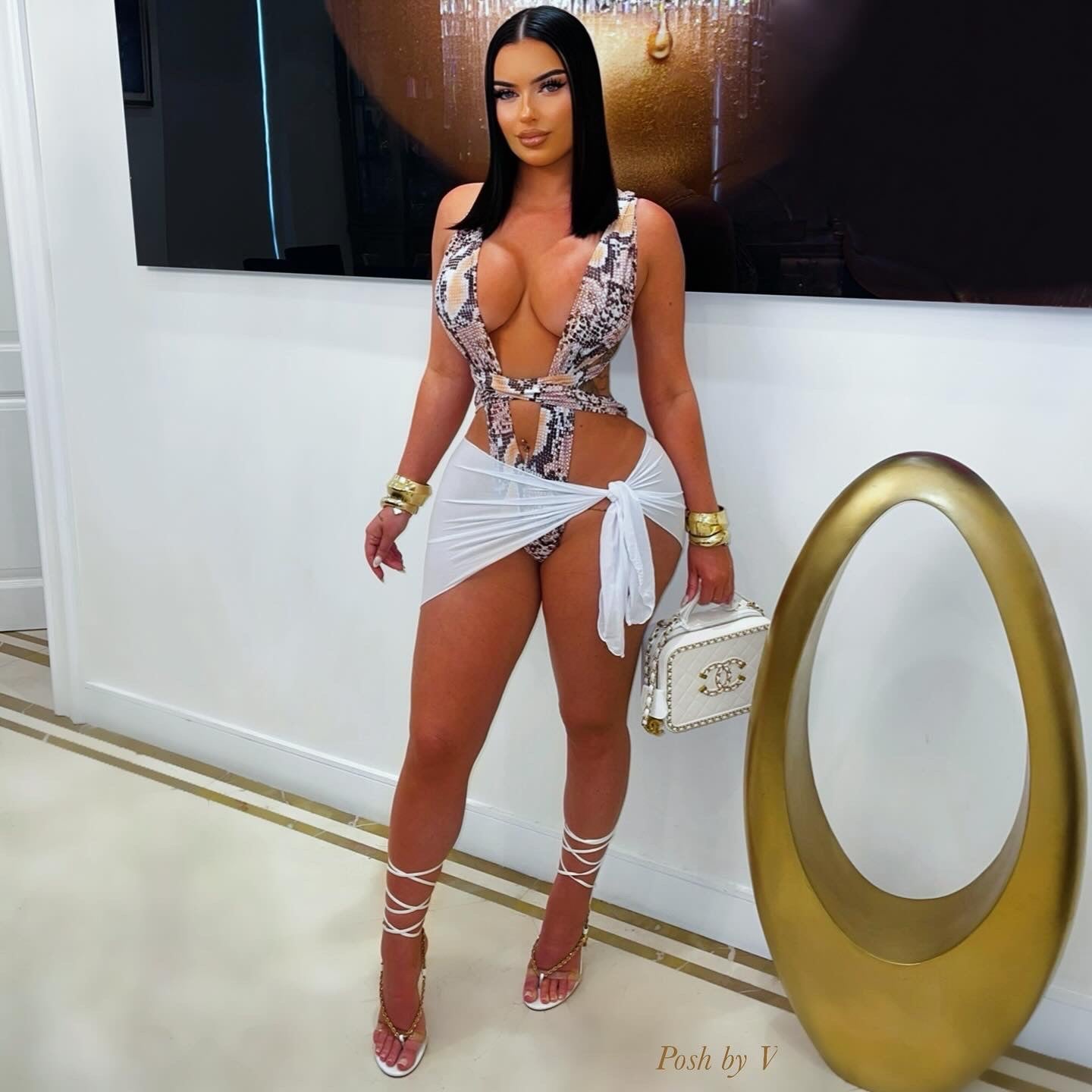 Bora snake monokini w/wrap (Brown/White)