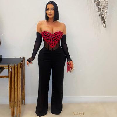 Roses palazzo jumpsuit (Black/red)