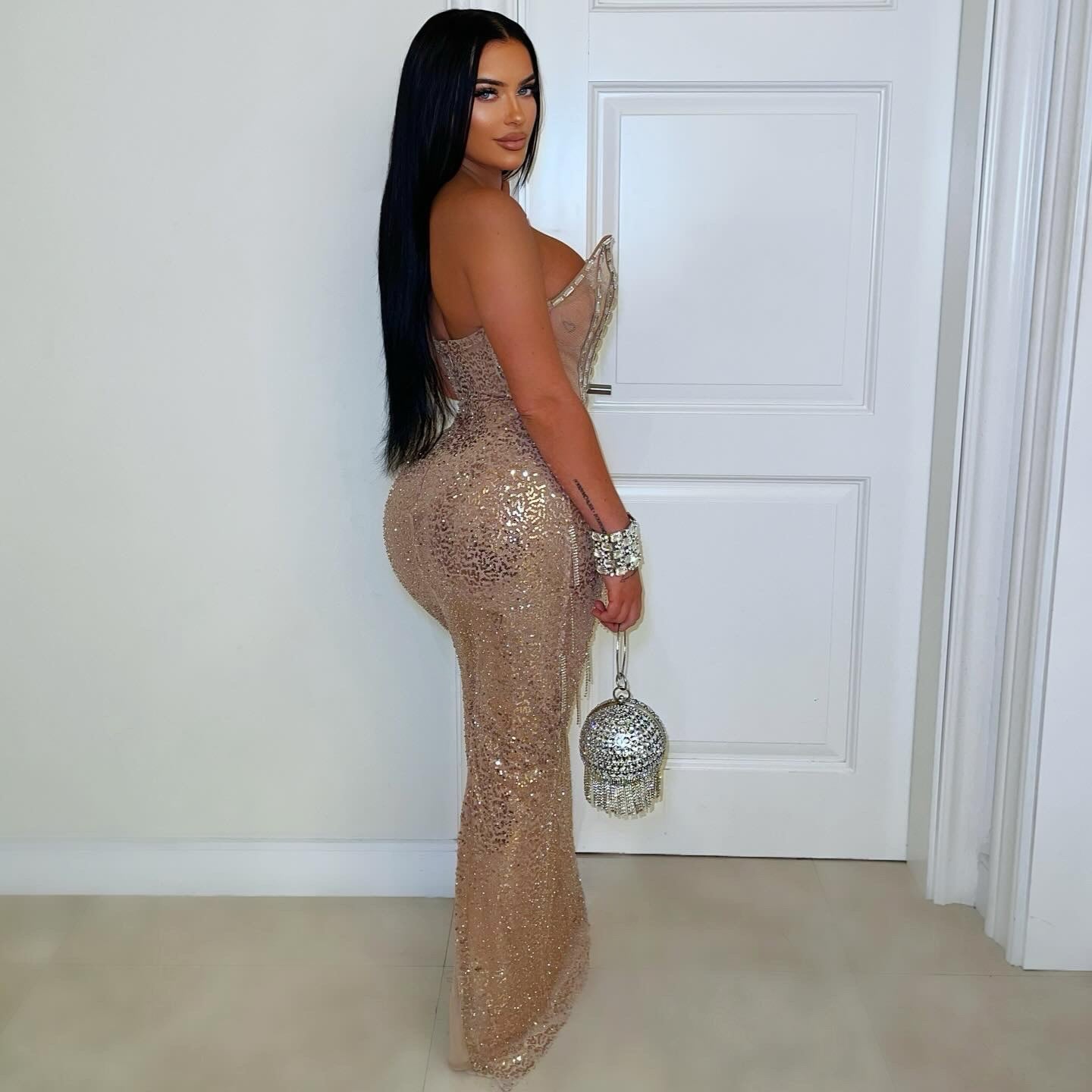 Mique corset crystal glam dress (Rose gold)