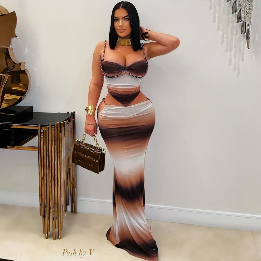 Cella ombre skirt set (Brown/white)