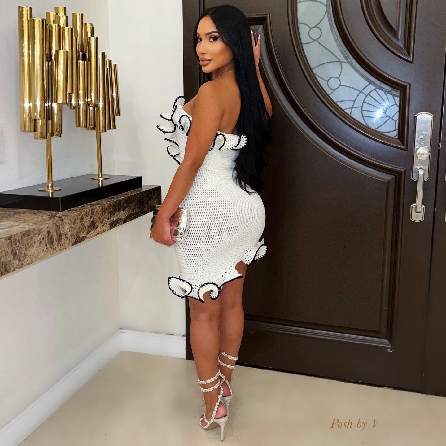 Perine crochet dress (White/black)