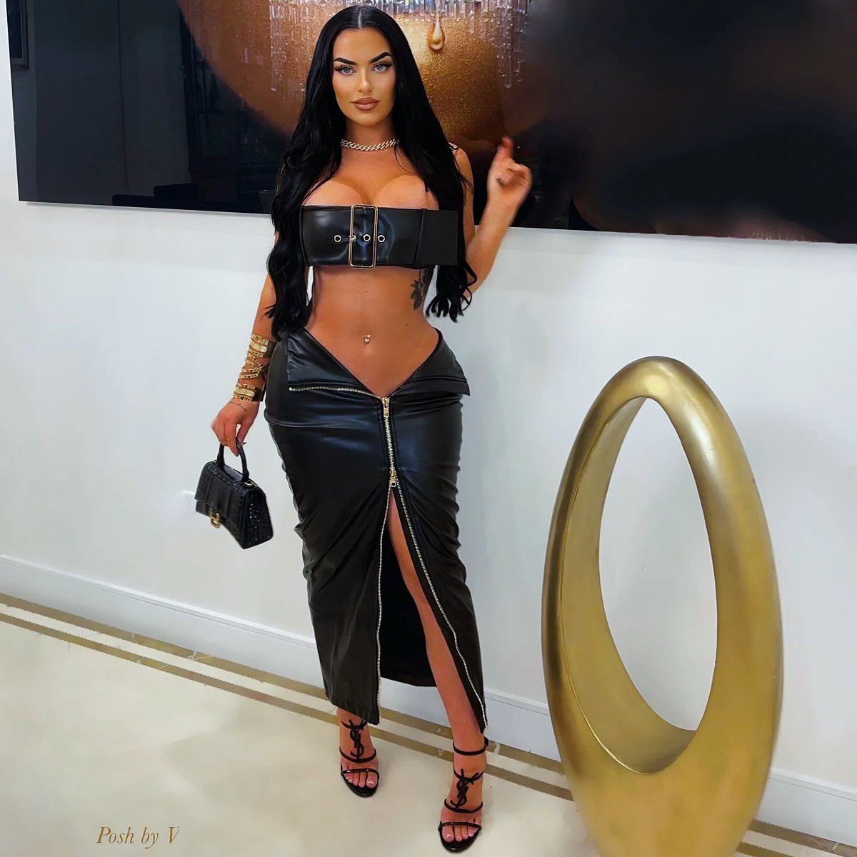 Revolt belted skirt set (Black/gold)