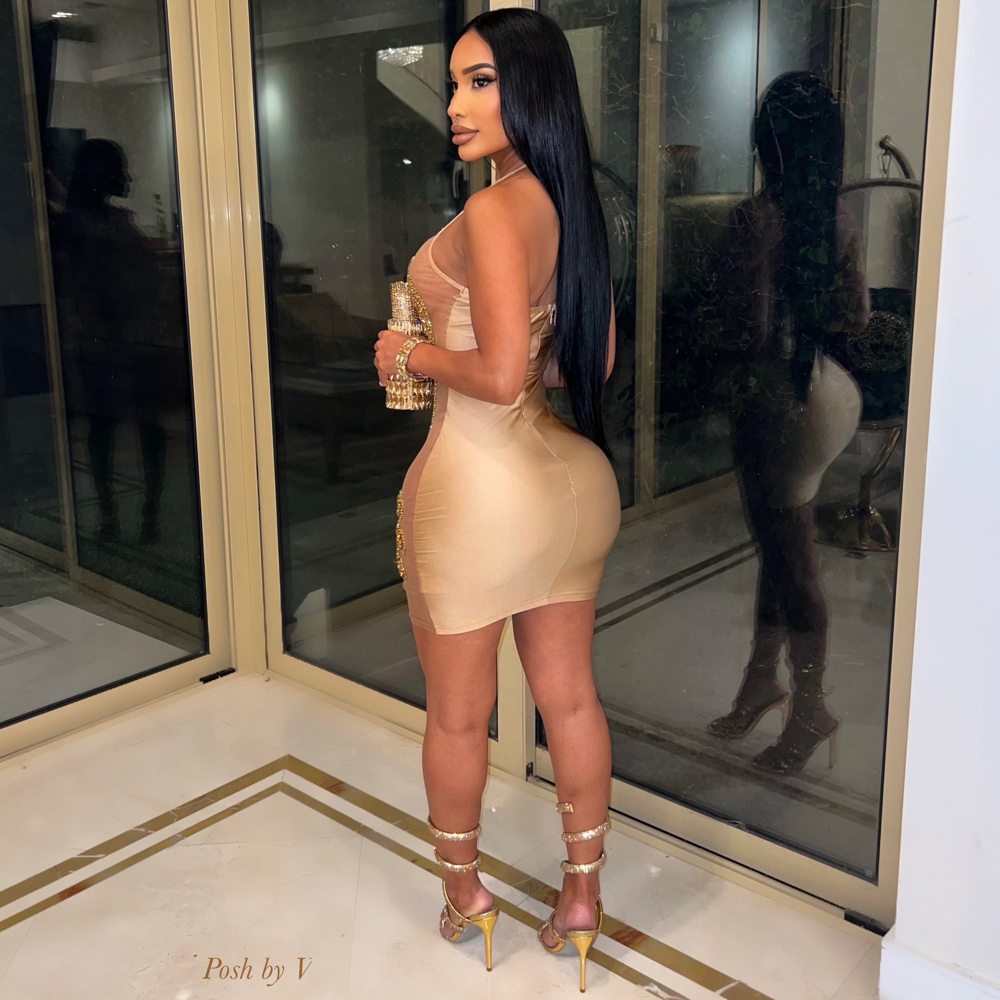 Goddess crystal glam dress (Gold)