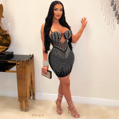 Mimi corset crystal dress (Black)