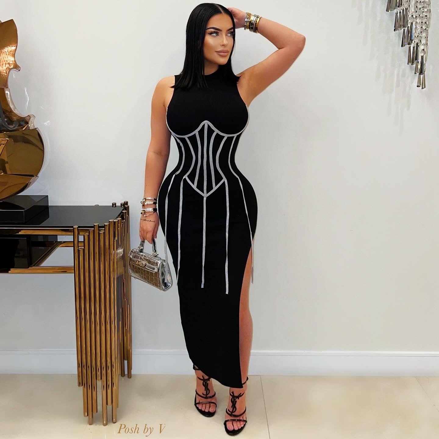 Henzi corset midi dress (Coffee/gold)