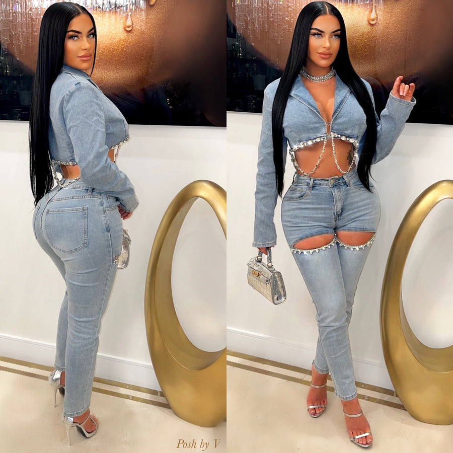 Rue crystal cut jeans (Blue)